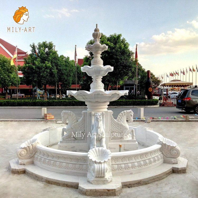 classic marble horse water fountain for villa garden