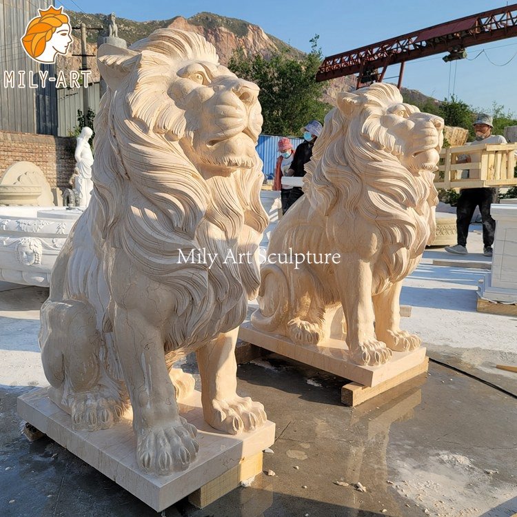 4. marble sitting lion statue-Mily Statue