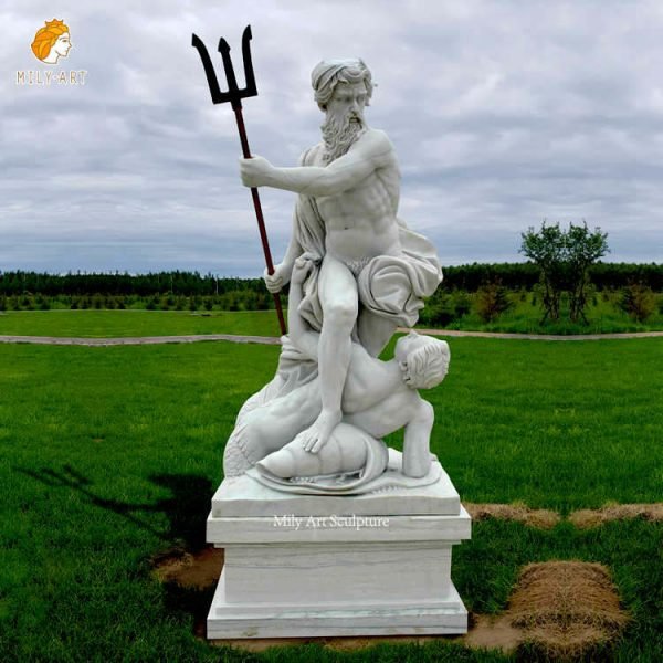 White Greek God Marble Poseidon Statue Garden Beach Decor for Sale MLMS