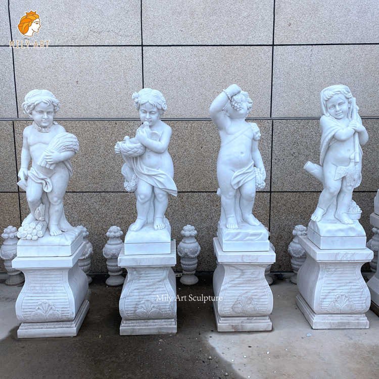 Life-size White Four Season Baby Natural Marble Decorative Figure Statues supplier