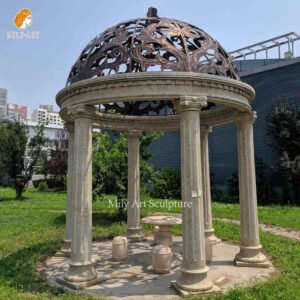 Classic Large Hand Carved Marble Gazebo with Iron Dome for Garden Supplier