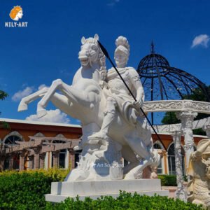 Large White Marble Soldier Riding Horse Statue Outdoor Decor for Sale