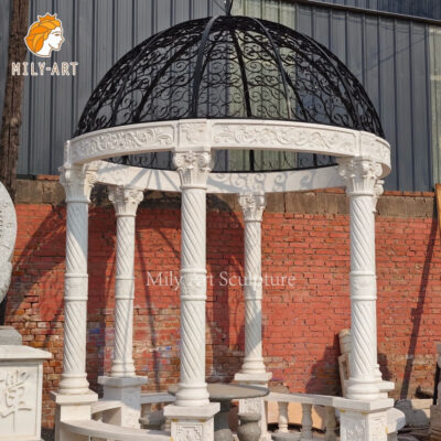 Classic Large Hand Carved Marble Gazebo with Iron Dome for Sale MLMS-062