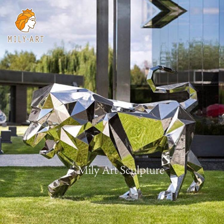 polished mirror metal geometric lion statue modern outdoor decor for sale