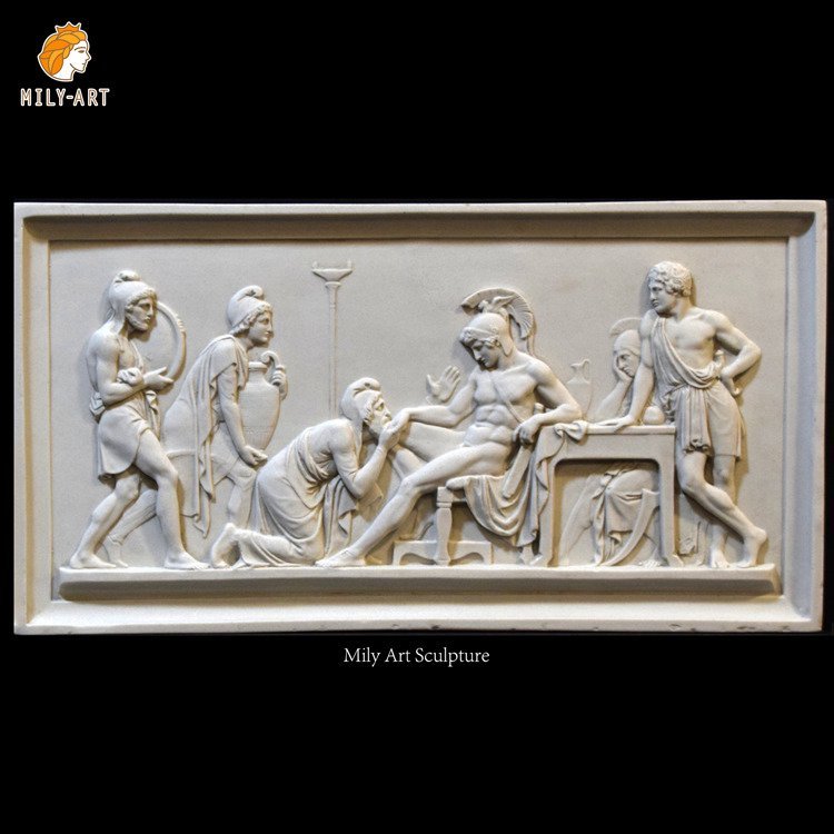 3d hand carving marble greek achilles and priam relief art wall decor wholesale