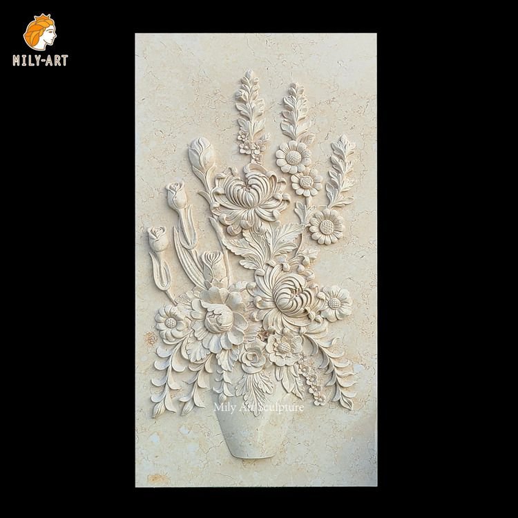 beige marble flower relief art indoor decoration for sale