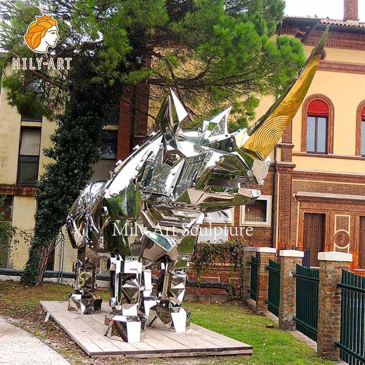 high polished mirror rhino sculpture stainless steel modern decor for sale 3
