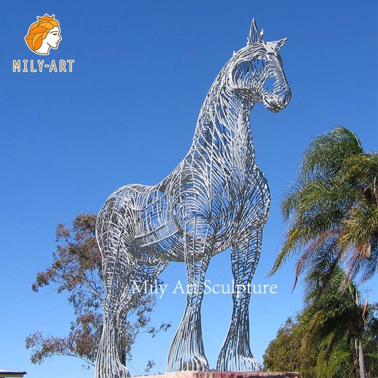 life size hollow stainless steel horse statue outdoor garden decor for sale
