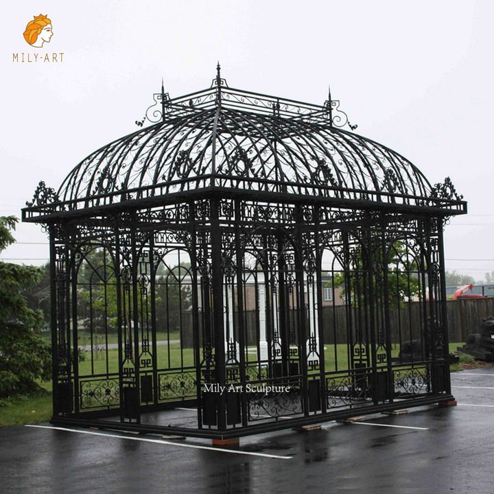 outdoor garden large sun room orangery metal pavilion greenhouse wrought iron gazebo mily sculpture