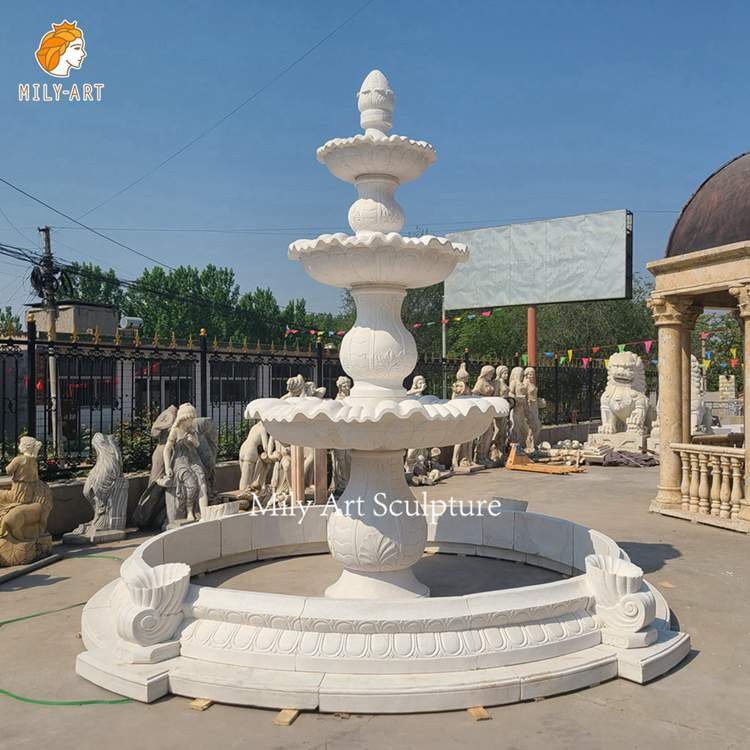 simple natural marble 3 tiered white water fountain garden design wholesale