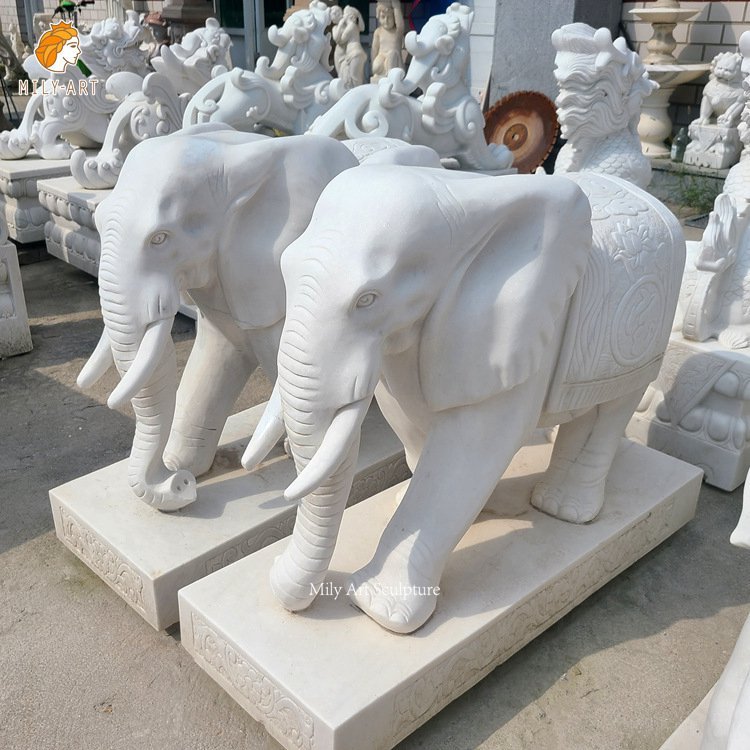 2white marble elephant statue mily sculpture