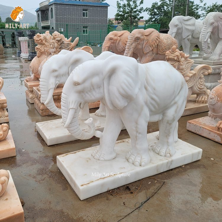 3white marble elephant statue mily sculpture