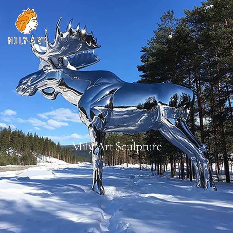 huge size 5m outdoor mirror polished stainless steel big moose statue for sale mily sculpture