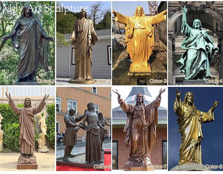 different colors of bronze jesus mily sculpture
