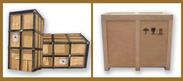 Protective wooden crate packaging for a bronze mermaid statue