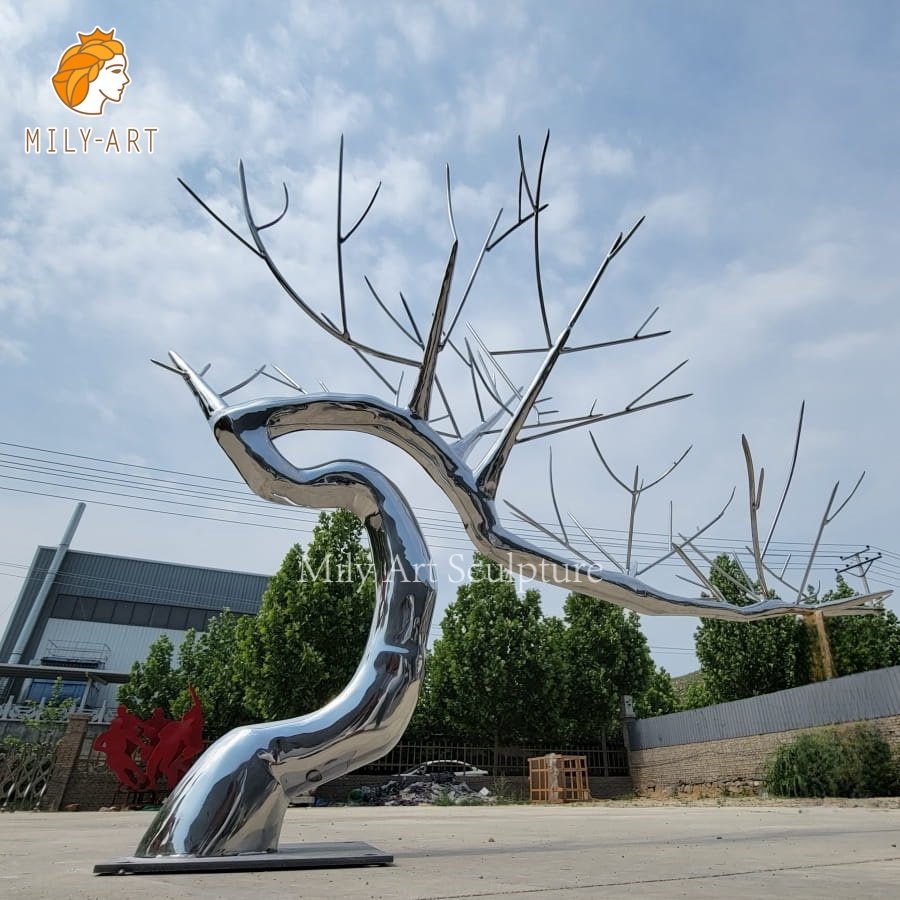 modern large stainless steel tree outdoor sculpture decor for sale mlss 033