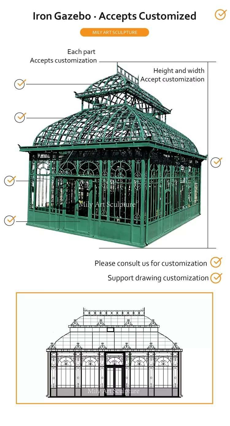 3.1custome made wrought iron gazebo mily sculpture