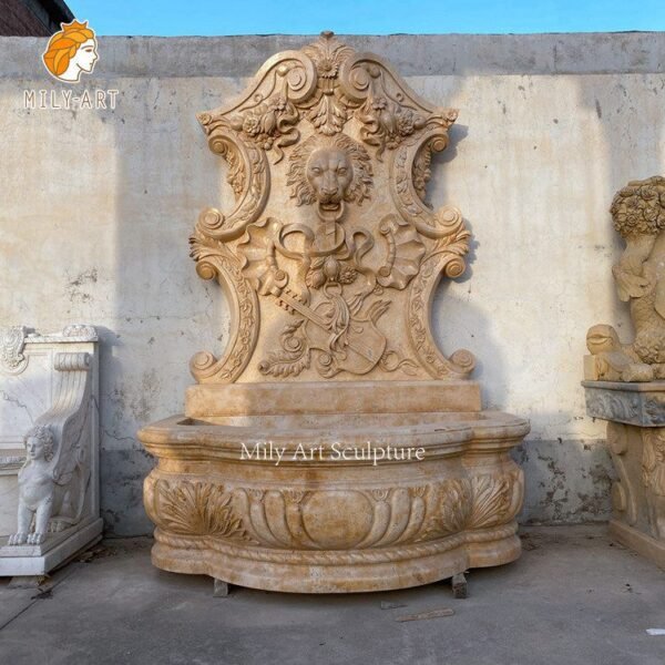 Beige Marble Wall Fountain with Carved Lion and Figure for Sale MLMS ...