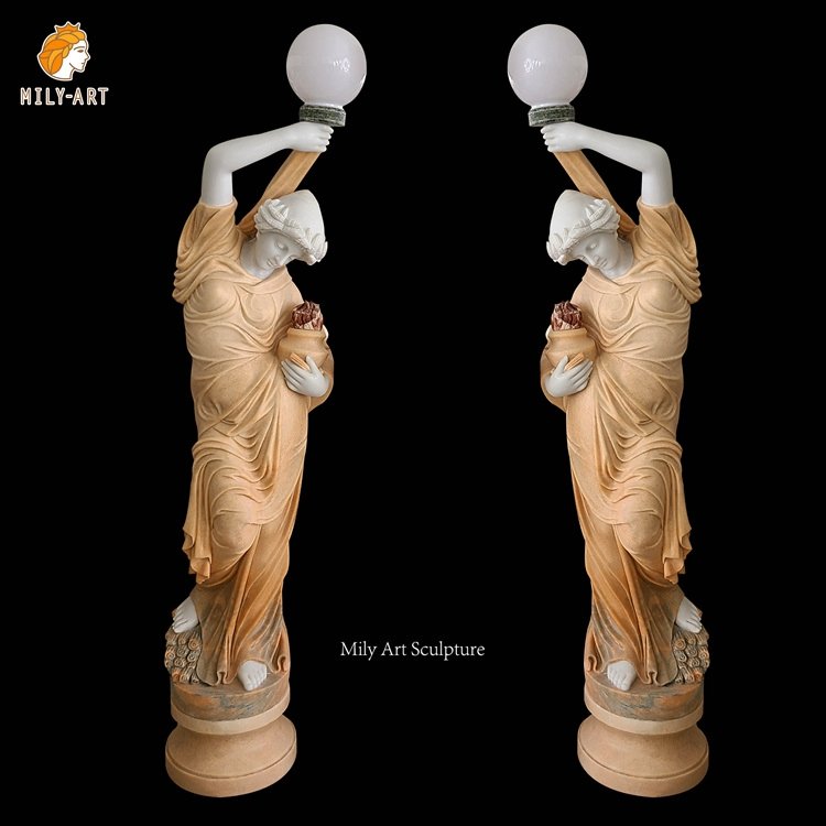 4.lady holding lamp statue mily sculpture