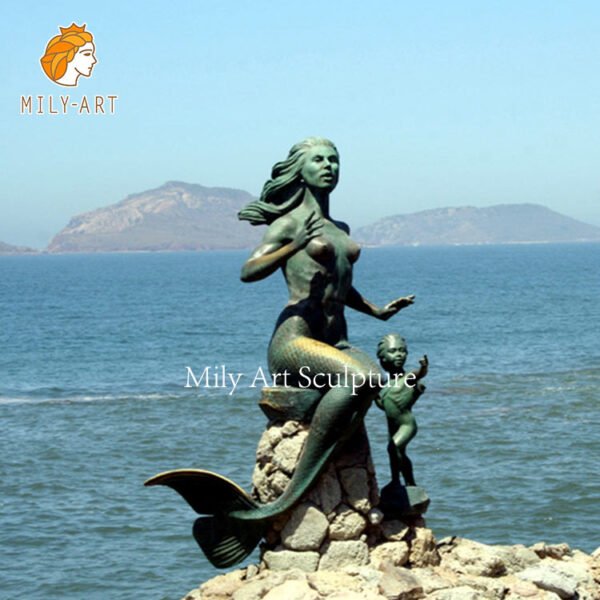 Bronze mermaid and children sculpture for a public garden