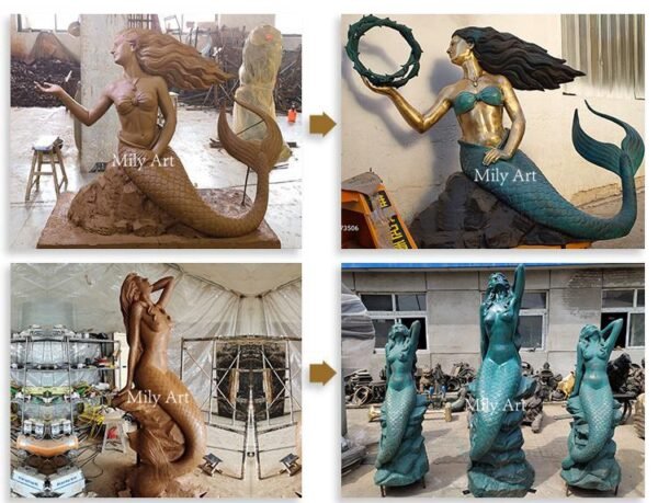 Custom bronze mermaid sculpture clay model at Mily foundry