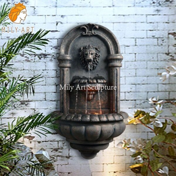 Antique bronze lion head wall fountain