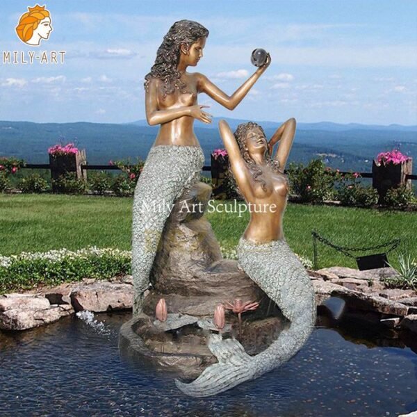 Bronze mermaid fountain statue designed for a swimming pool