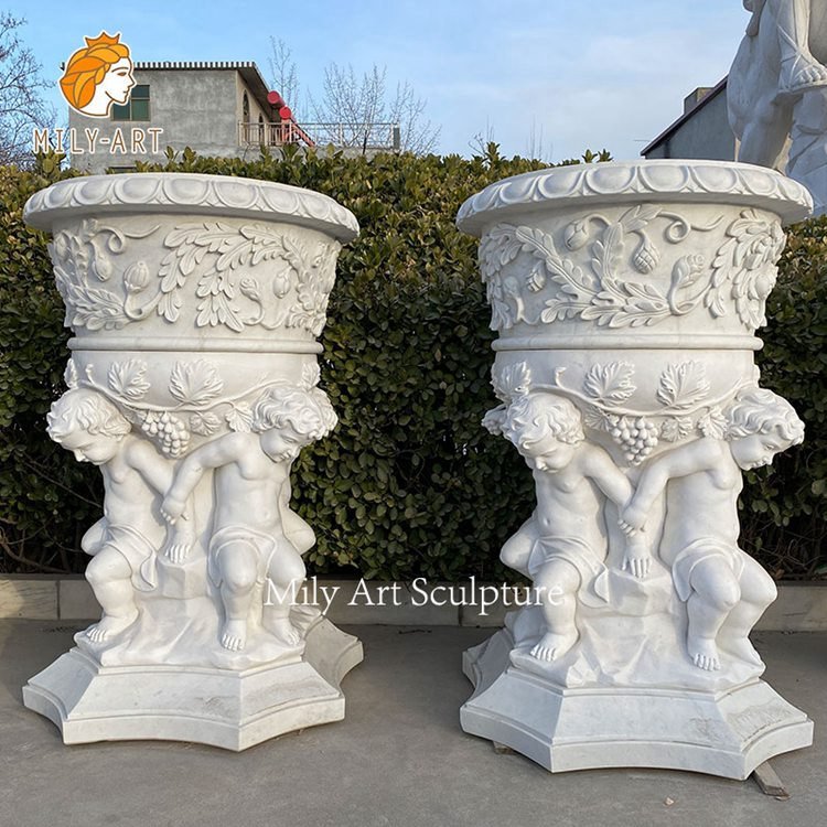 4.white marble planters mily sculpture