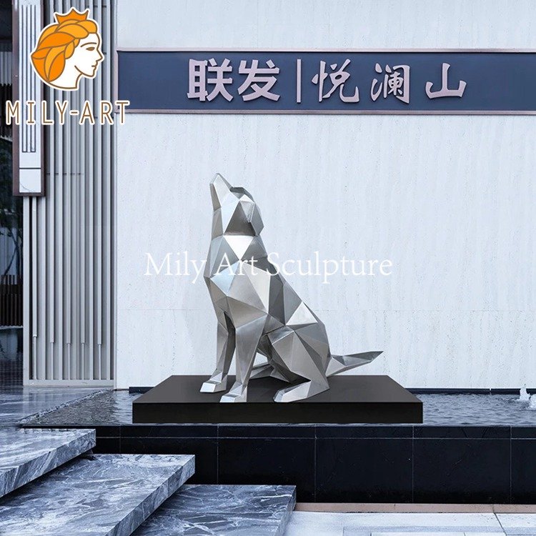 mirror polished large stainless steel dog sculpture wholesale mlss 16