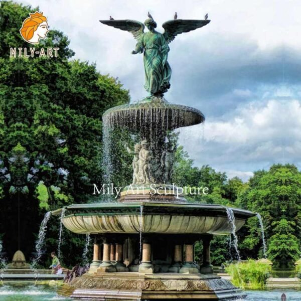 Large tiered bronze fountain with classical figures