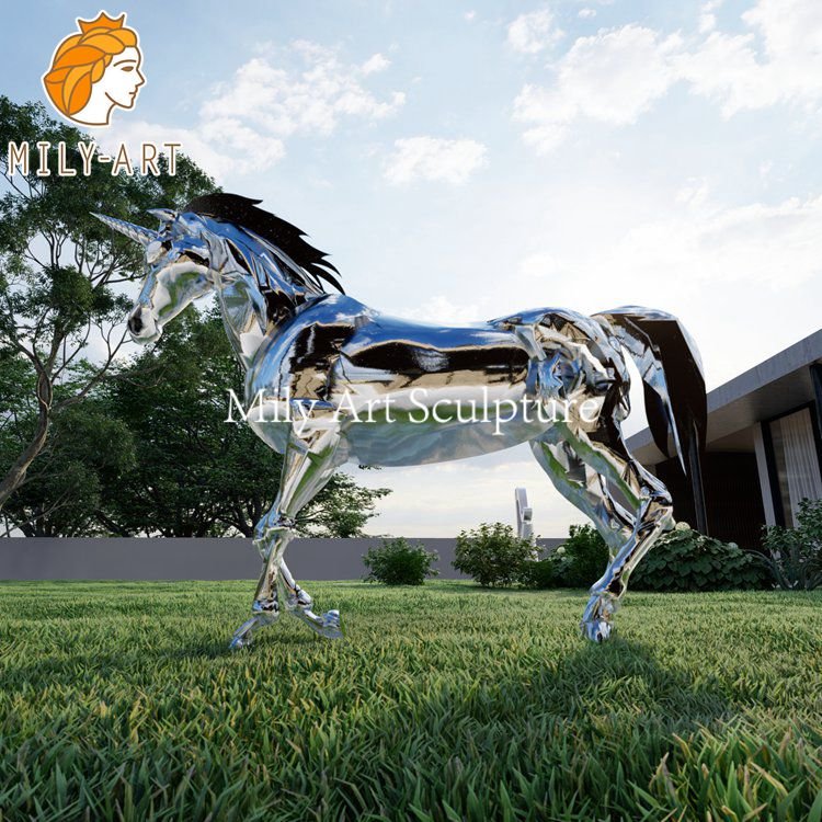 mirror-polished life size unicorn statue-Mily Sculpture.