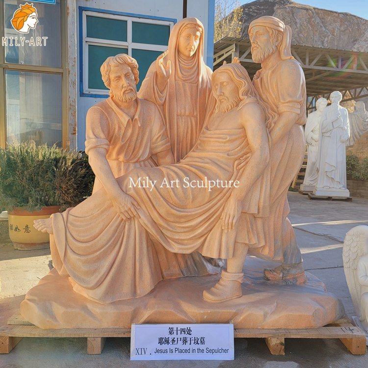 14. fourteenth station jesus is laid in the tomb mily statue