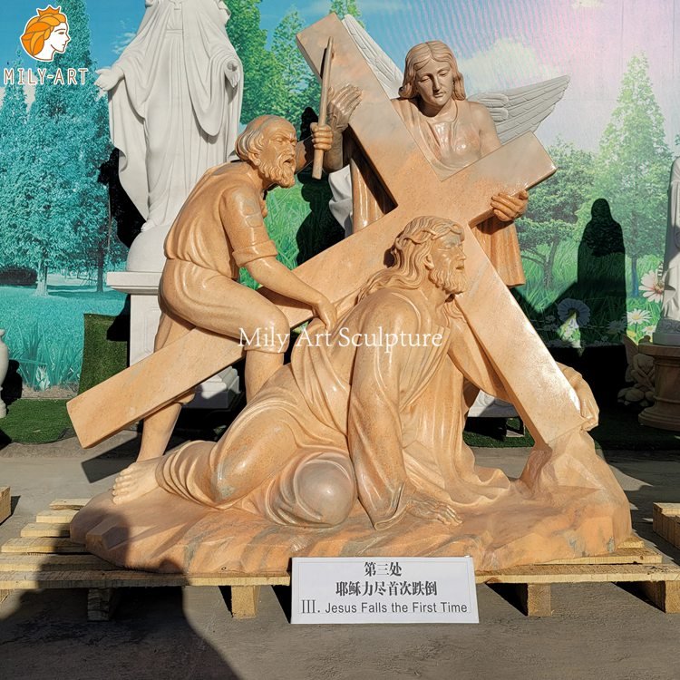 3. third station jesus falls the first time mily statue