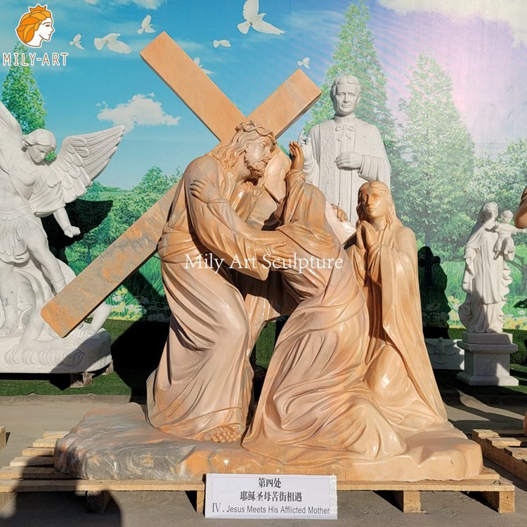 4. fourth station jesus meets his mother mily statue