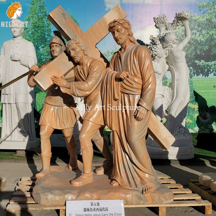 5. fifth station simon of cyrene helps jesus to carry his cross mily statue