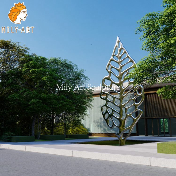 outdoor stainless steel metal leaf sculpture factory supplier mlss 074