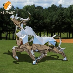 outdoor abstract stainless steel geometric bull sculpture wholesale mlss 076