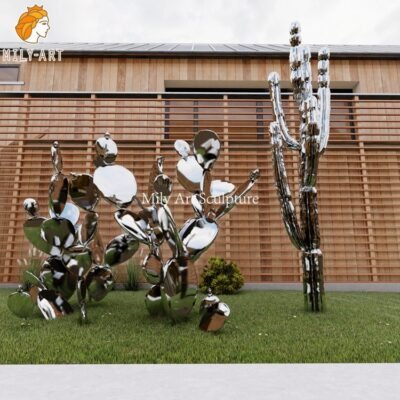 outdoor mirror polished metal cactus sculptures wholesale mlss 084