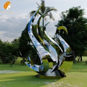 large metal abstract swan sculpture outdoor decor wholesale mlss 087