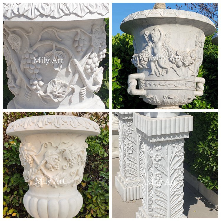 Impressive carvings on the marble outdoor planter