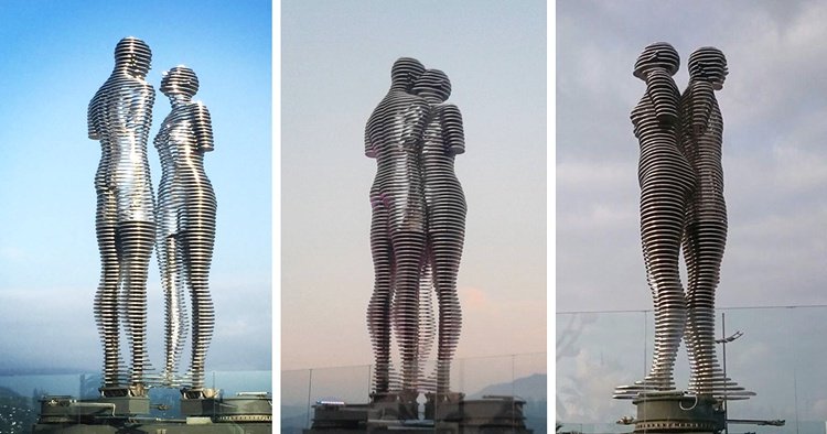 metal statue love story ali nino tamara kvesitadze georgia fb