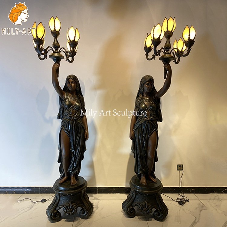 1. antique bronze lady lamps-Mily Statue