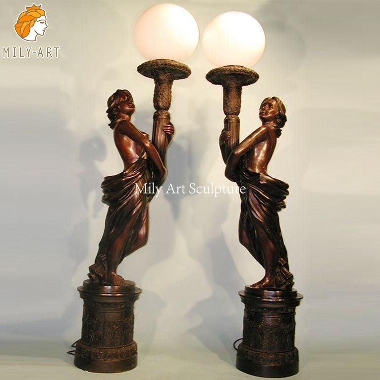 2. antique bronze lady lamps-Mily Statue