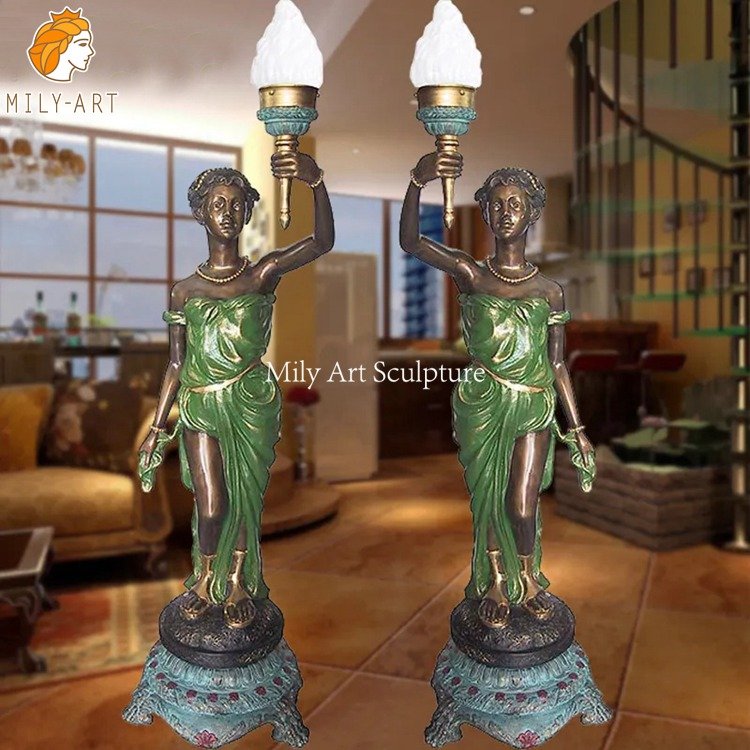 4. antique bronze lady lamps-Mily Statue
