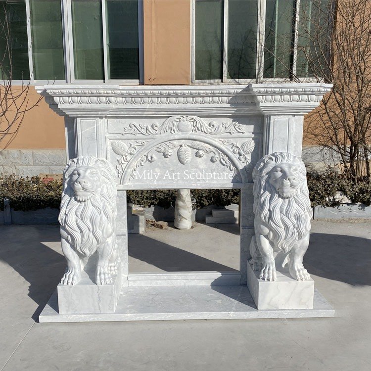 10.2. marble fireplace with lion statue design