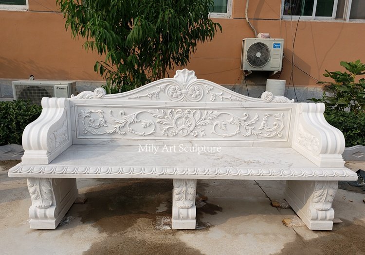 11. white marble bench with flower carvings 1