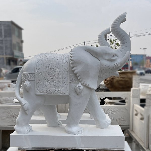 5. marble elephant statue with the trunk stretched out mily statue