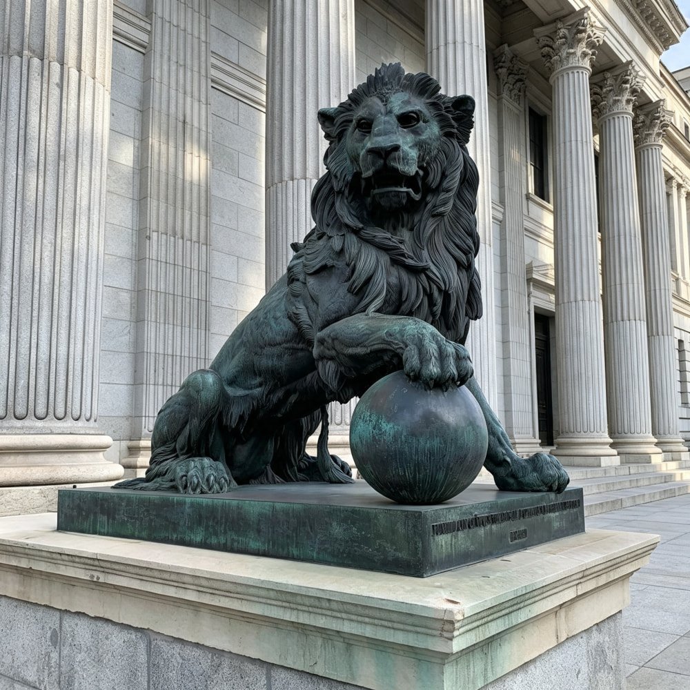 Bronze Casting Lion with Ball Statue