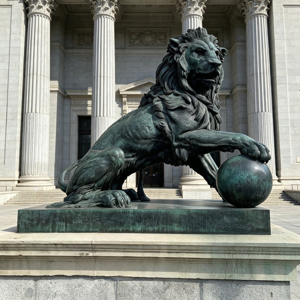 Exquisite Bronze Casting Lion with Ball Statue Supplier MLBS-133 Bronze Casting Lion with Ball Statue