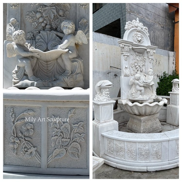 carving details show for the marble wall fountain